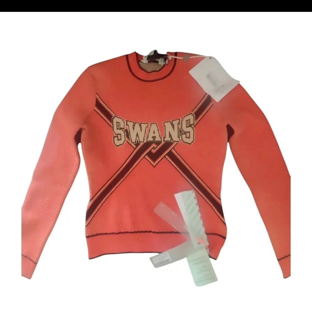 Off-White ‘SWANS’ Metallic Knit Logo Sweater NWT Coral / Gold IT 42 (US S) - Picture 2 of 3